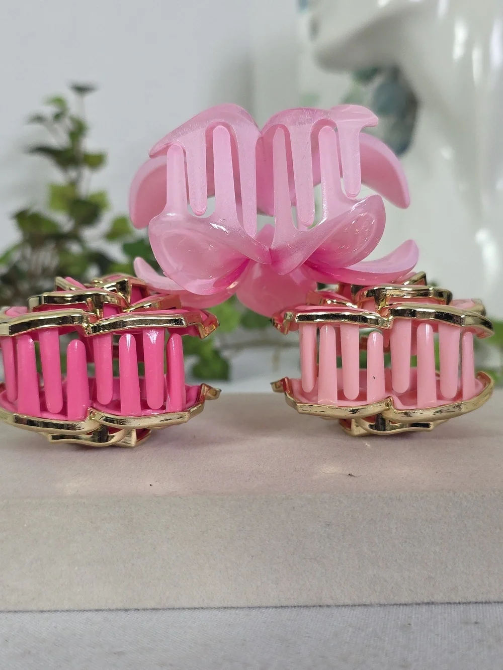 Set of 3  Hair Claw Clip Pink Rose Plumeria Flower New